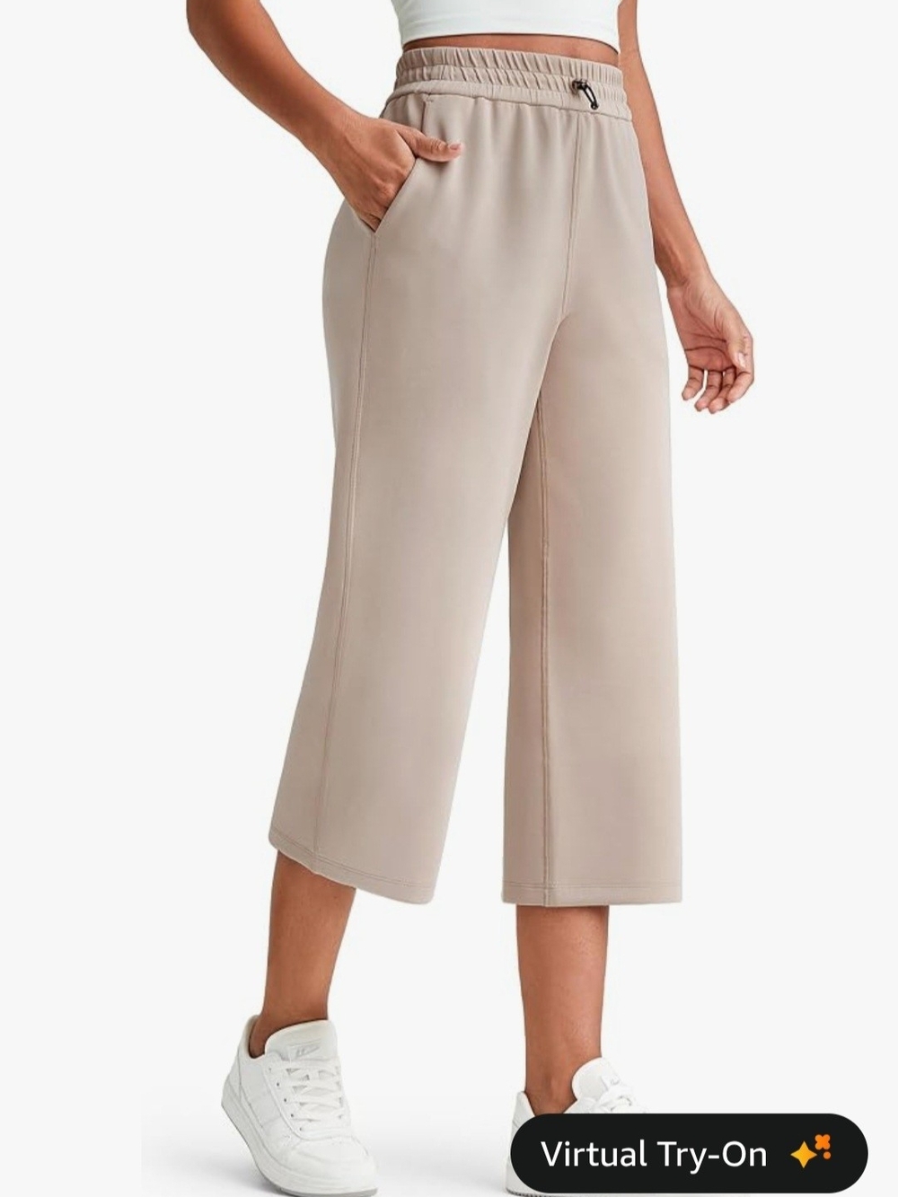 G4free Wide-Leg Capri Pants in Light Taupe